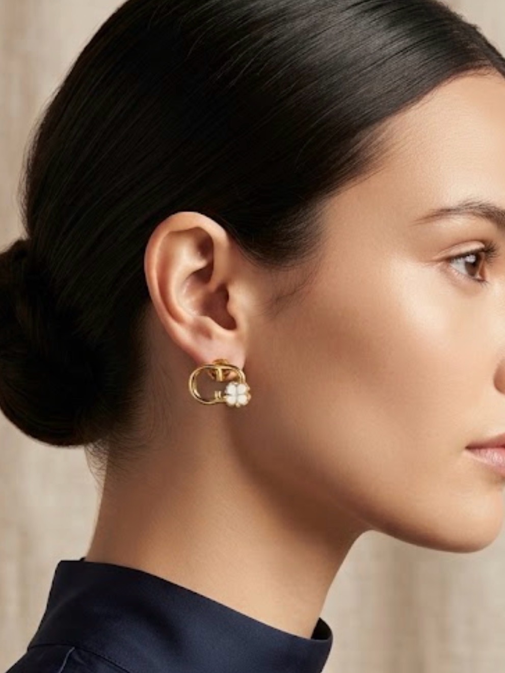 Dior White Flower Logo Stud Earrings